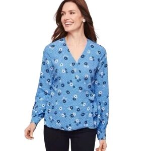 Talbots Blue Poet‎ Sleeve Wrap Top Medium